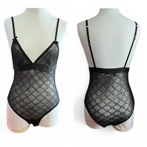 Gucci GG Monogram Sheer Bodysuit – Black – Tagged L (Fits S/M)